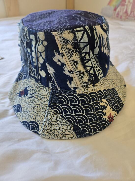 Unbranded Other - Sashiko Bucket Hat Y2K Indie Patchwork Bucket Hat Boho Festival Artsy Blue Asian